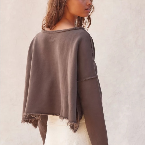 Free People Tops - NWT FREE PEOPLE New Haven Pullover Brown Distressed Sweatshirt SIZE M